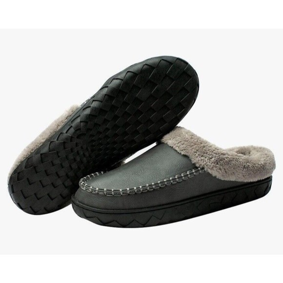 New Men's Slipper Moccasin Size 6-7 Dark Gray Faux Fur - Picture 1 of 17
